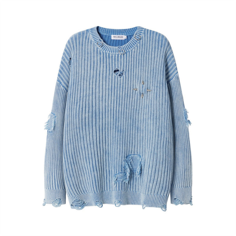 men's sunken stripe ripped sweater, view 7 - MRSLM
