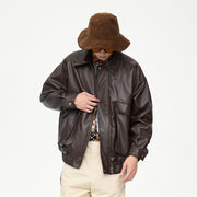 retro lapel pu leather jacket men - MRSLM