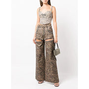 high waist patchwork leopard denim trousers, view 4 - MRSLM