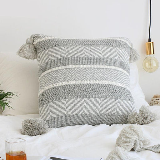 nordic knitted gray stripe pillow cover - MRSLM