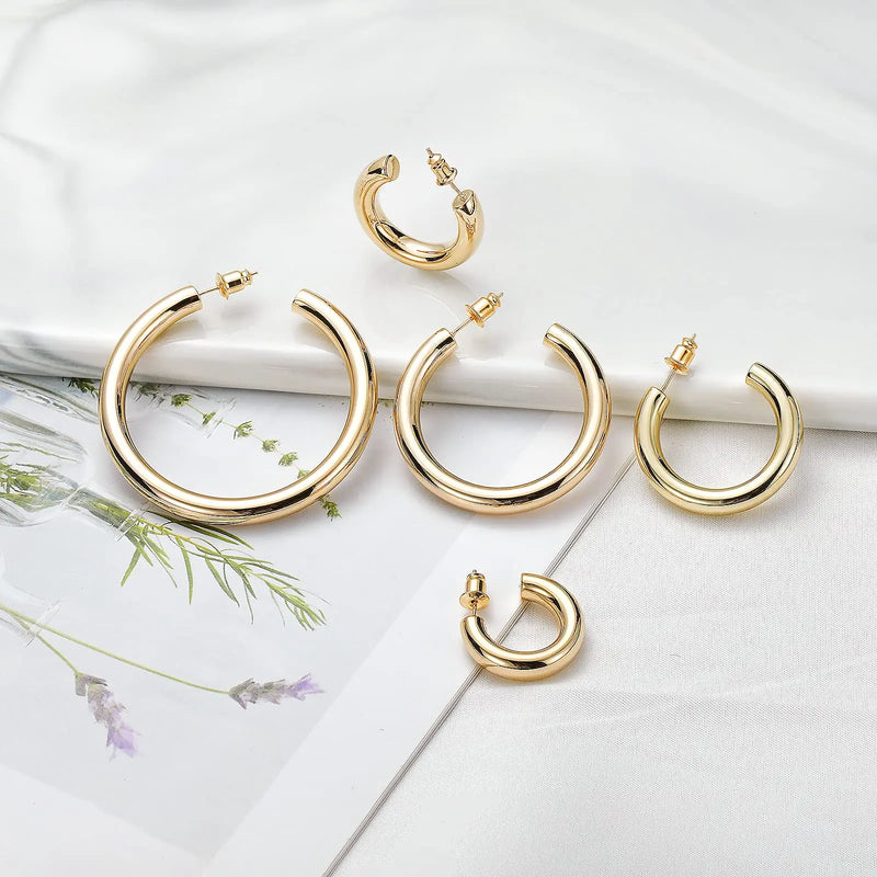 14K gold plated chunky hoop earrings, view 10 - MRSLM