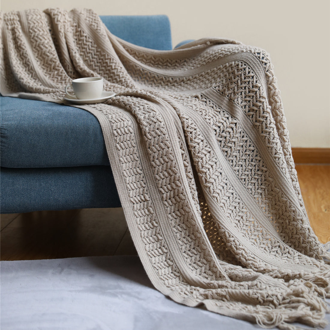 Nordic Knit Tassel Throw Blanket