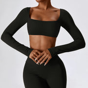 long sleeve crop top yoga shirt, view 6 - MRSLM