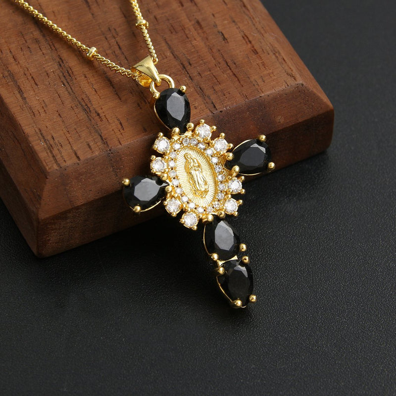 rhinestone cross pendant necklace, view 5 - MRSLM