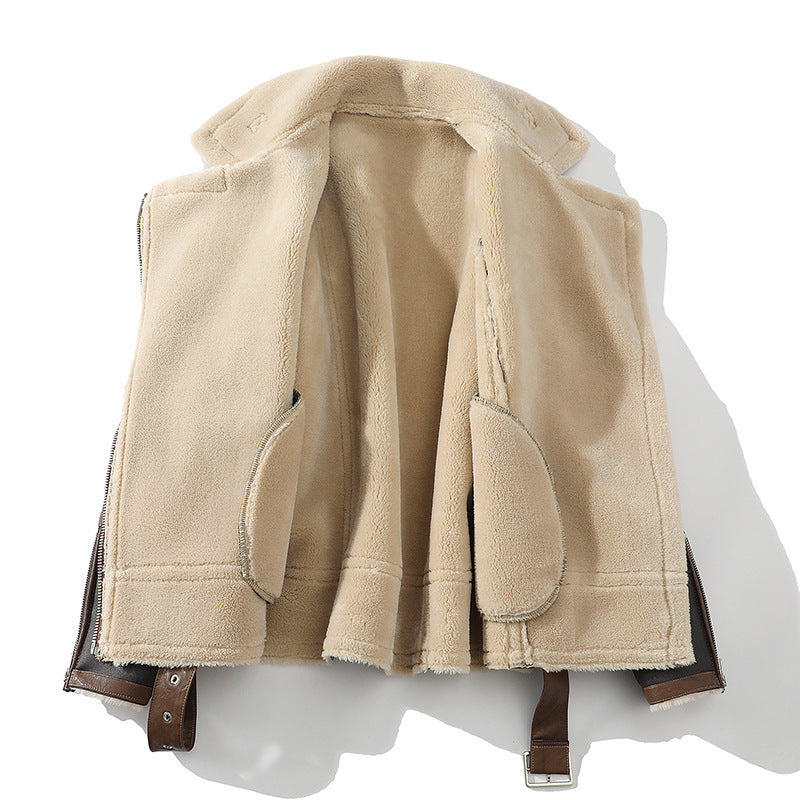 plus size fleece-lined polo collar jacket, view 4 - MRSLM