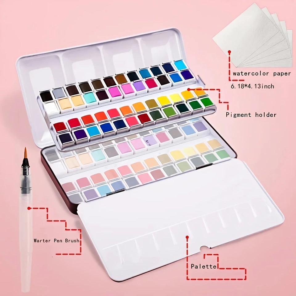 48 Colors Watercolor Paint Set with Water Brushes - Perfect for Artists &amp; Beginners