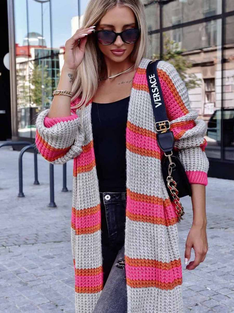 striped color block baggy knit cardigan coat, view 3 - MRSLM