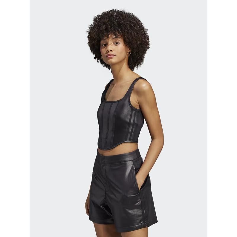 boned corset faux leather tank top, view 3 - MRSLM