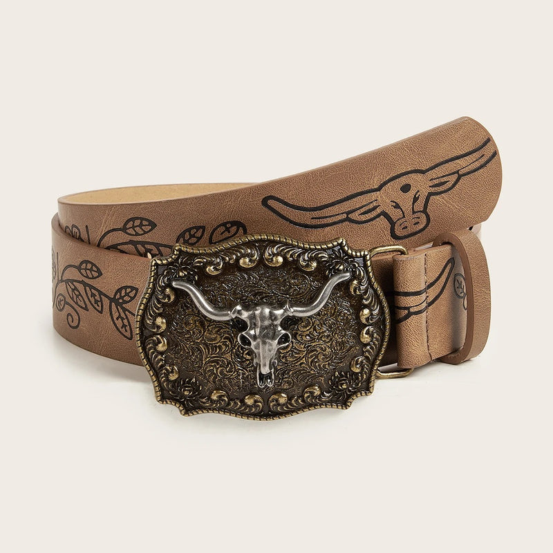 vintage western cowboy buckle pu leather belt - MRSLM