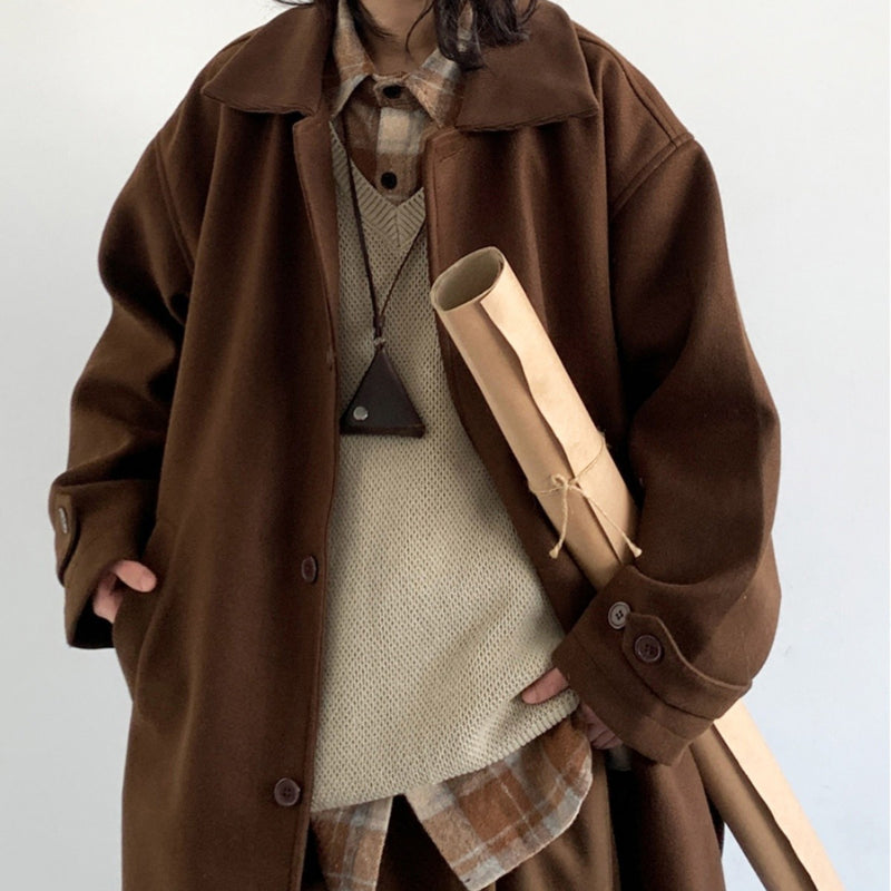 retro brown lapel coat - MRSLM
