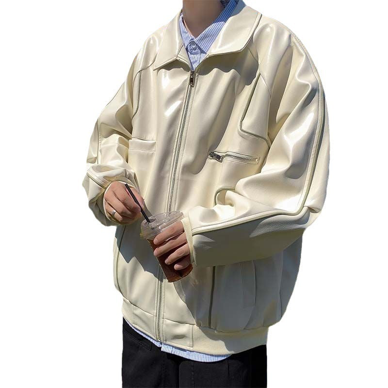 men's loose pu leather coat, view 5 - MRSLM