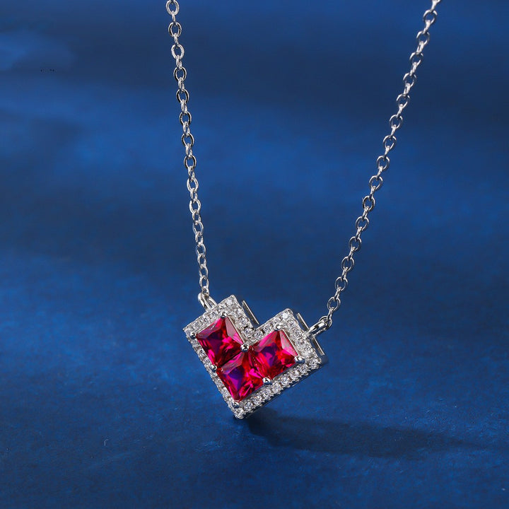 Sterling Silver Tetris Pendant Necklace