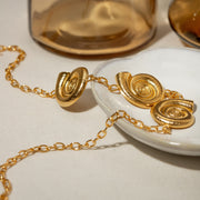gold plated geometric spiral pendant necklace, view 7 - MRSLM
