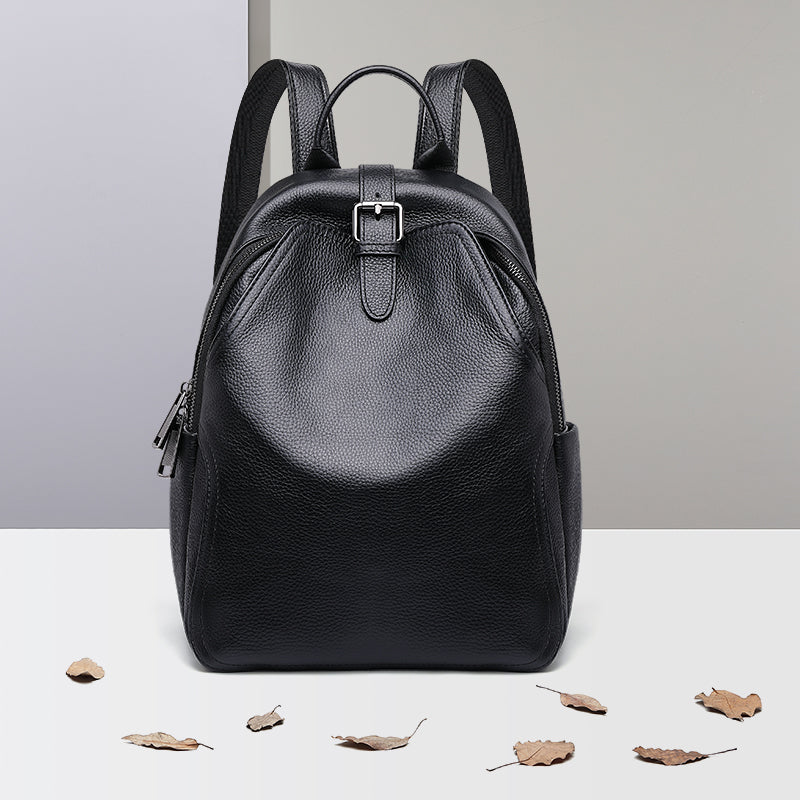 Blue grey leather women backpack, view 3 - MRSLM