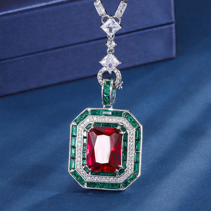 Women's Fashion Simulation Emerald Red Corundum Pendant Necklace