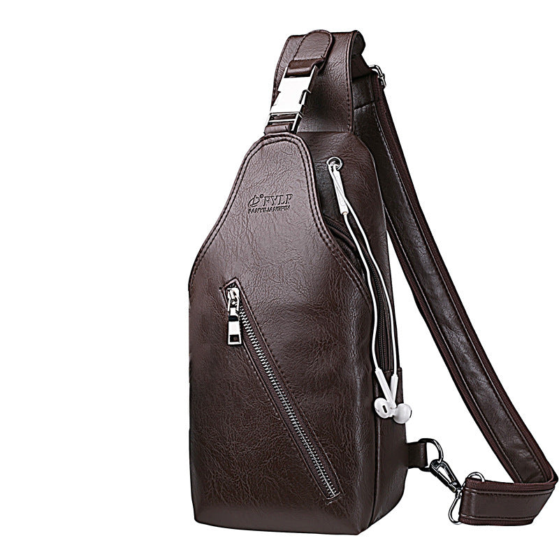Men's chest single shoulder bag with charging port, view 12 - MRSLM