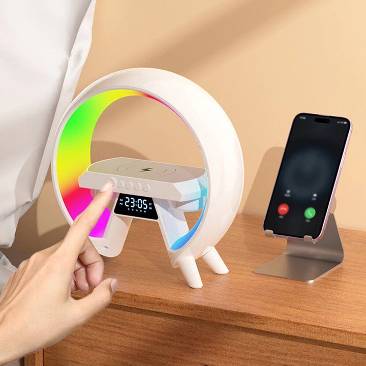 3-in-1 Wireless Charger Stand with Bluetooth Speaker and RGB Night Light