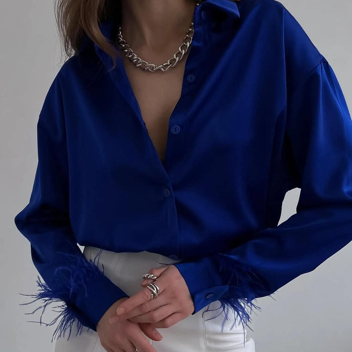 Elegant Feather Cuff Blouse