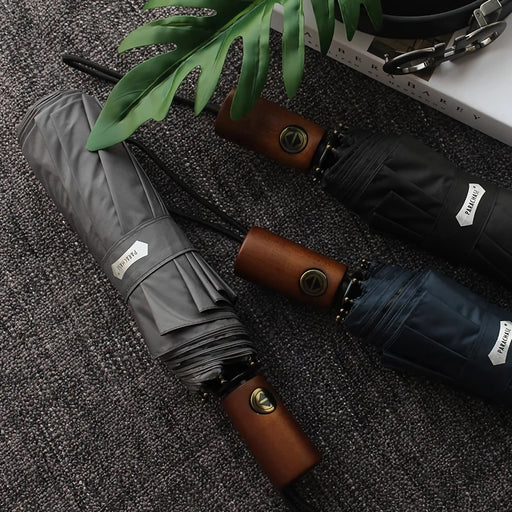 automatic windproof golf umbrella with wooden handle - MRSLM