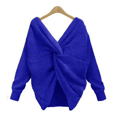 women's v-neck cross backless knit sweater, view 14 - MRSLM