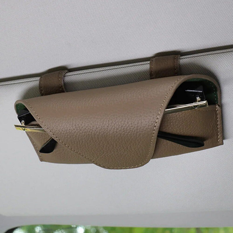 leather car sun visor glasses holder, view 4 - MRSLM