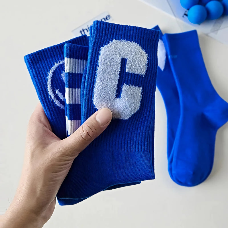 trendy cotton blue Harajuku socks, view 9 - MRSLM