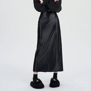 high waist satin maxi skirt, view 2 - MRSLM