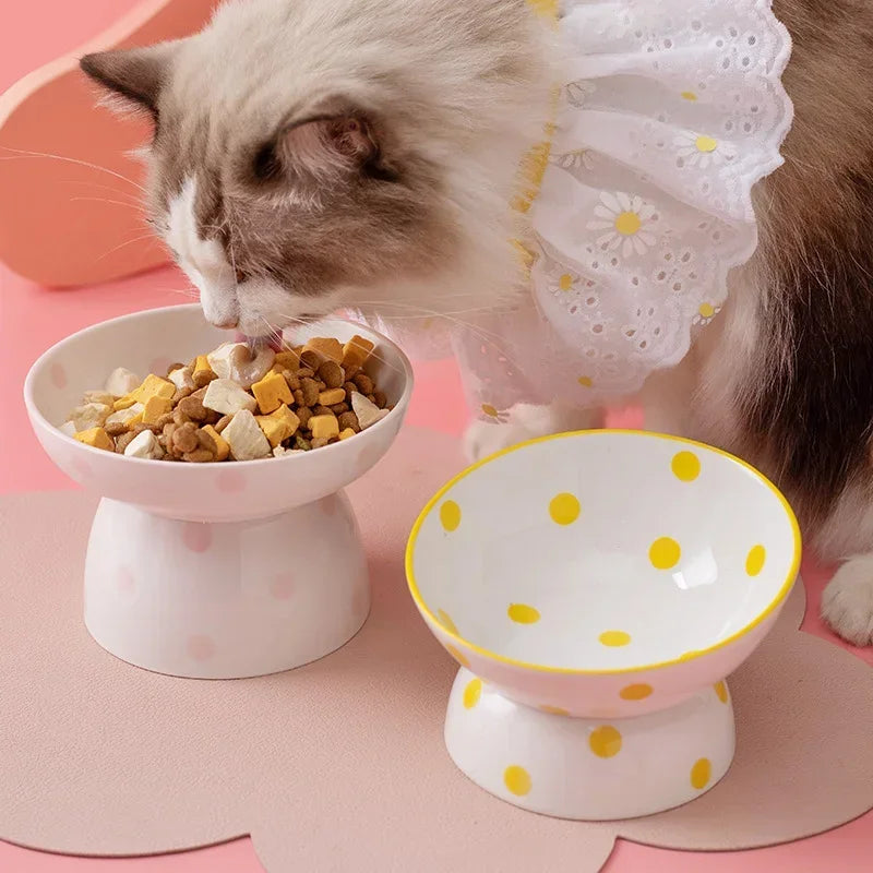 ceramic pet bowl with dots, view 9 - MRSLM