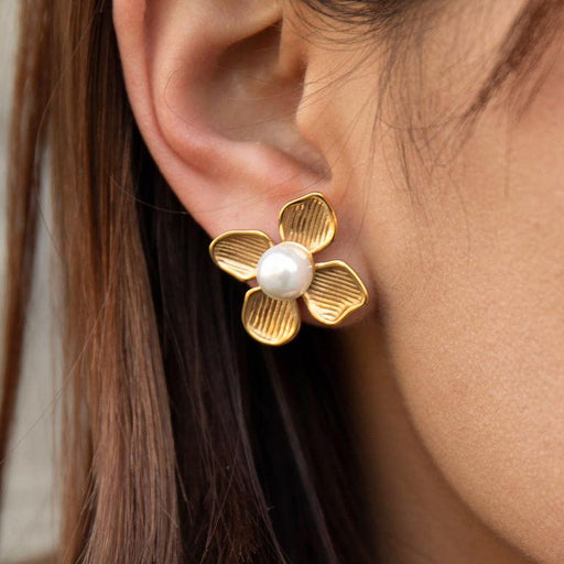 18k gold plated flower earrings with shell beads - MRSLM