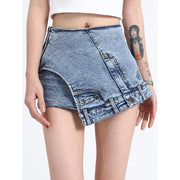 High-waist patchwork denim shorts, view 6 - MRSLM