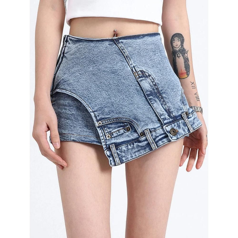 High-waist patchwork denim shorts, view 6 - MRSLM