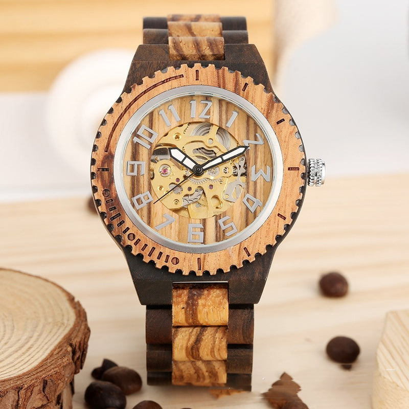 bamboo wood automatic watch, view 10 - MRSLM