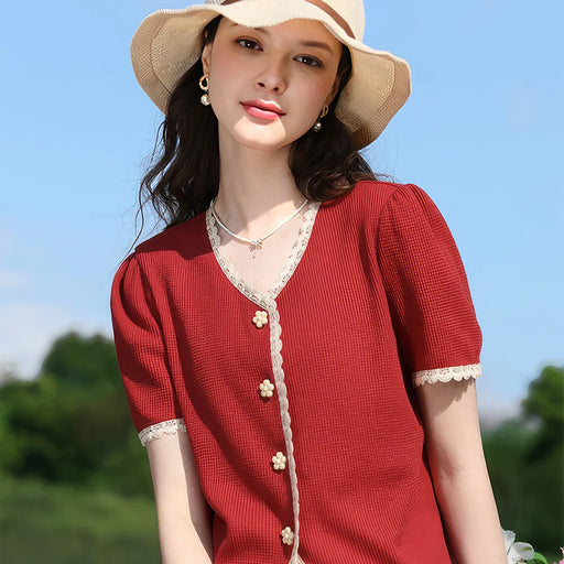 women's lace V-neck blouse - MRSLM