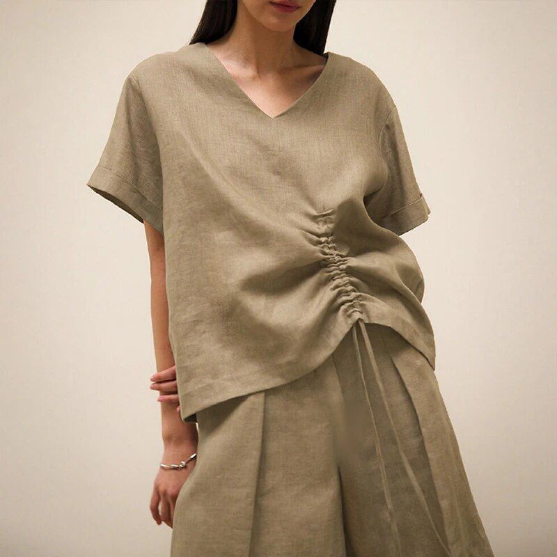 linen v-neck tee, view 3 - MRSLM