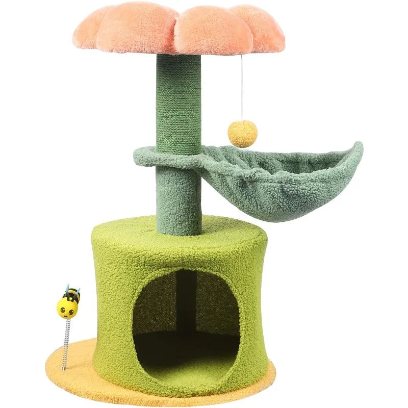 flower tree cat tower with hammock bed, view 2 - MRSLM