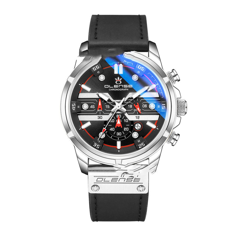 men's luminous sports watch leather strap, view 3 - MRSLM
