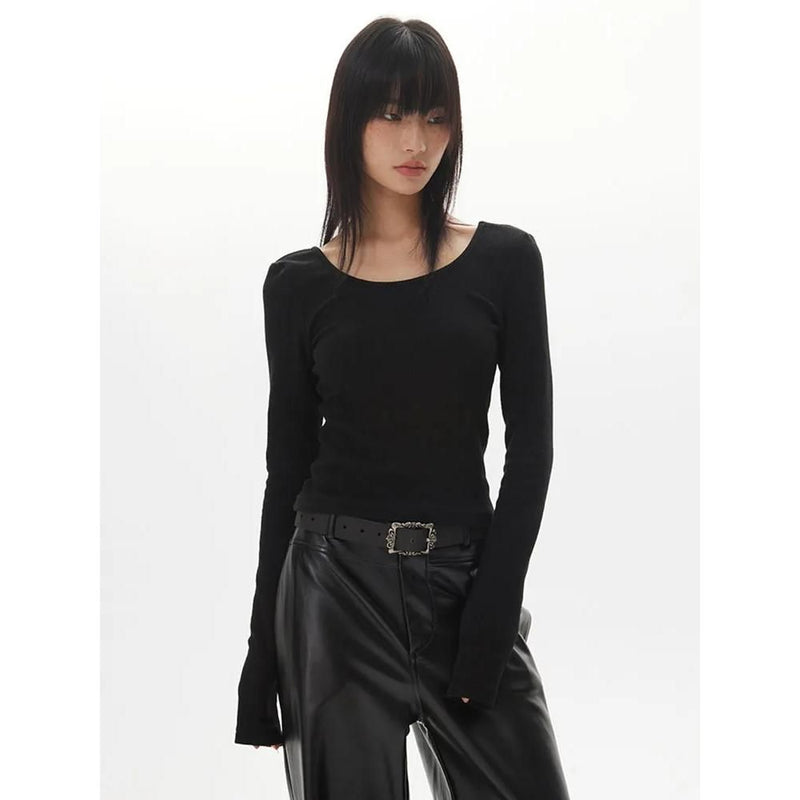 backless long sleeve slim top, view 2 - MRSLM