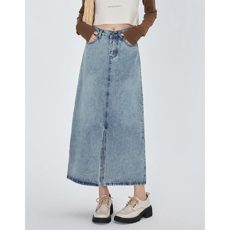 Classic high waist straight denim skirt, view 5 - MRSLM