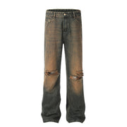 yellow mud ripped denim pants, view 3 - MRSLM
