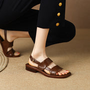 retro low heel leather sandals, view 10 - MRSLM