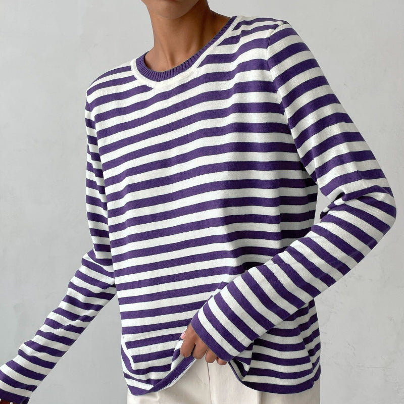 Round Neck Knitted Striped Sweater