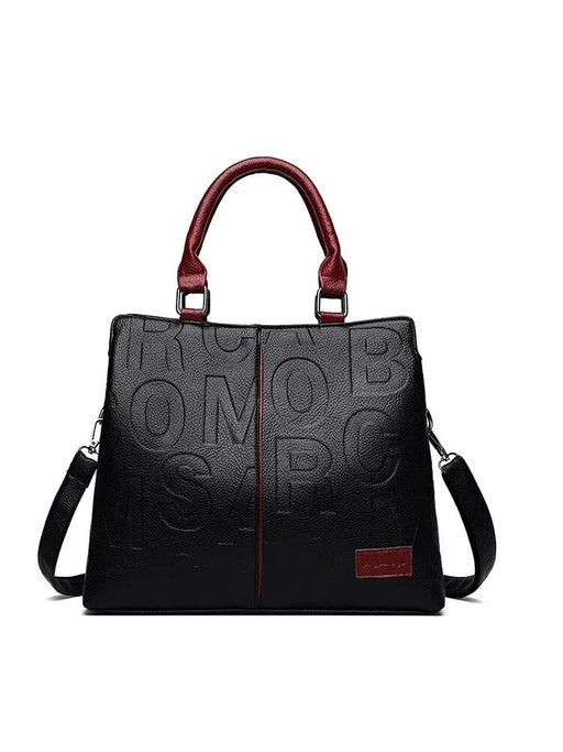 large soft leather tote with embossed lettering, view 2 - MRSLM