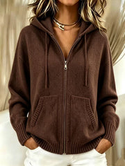 Women's zip-up hooded knit cardigan, view 7 - MRSLM