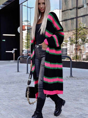 striped color block baggy knit cardigan coat, view 4 - MRSLM