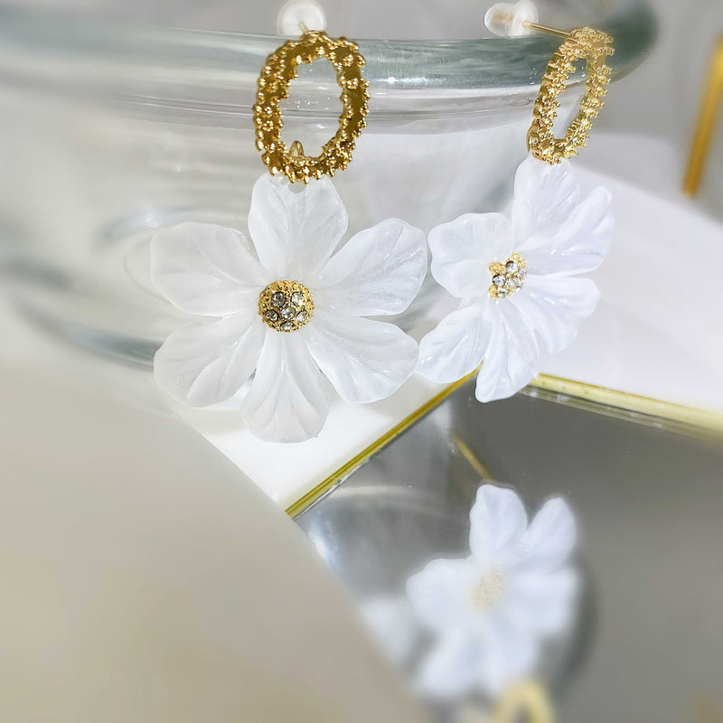 translucent flower drop earrings, view 4 - MRSLM