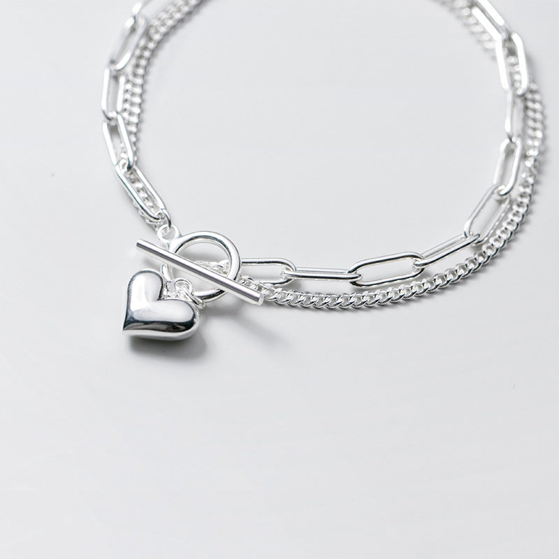 s925 silver double ring heart bracelet, view 4 - MRSLM
