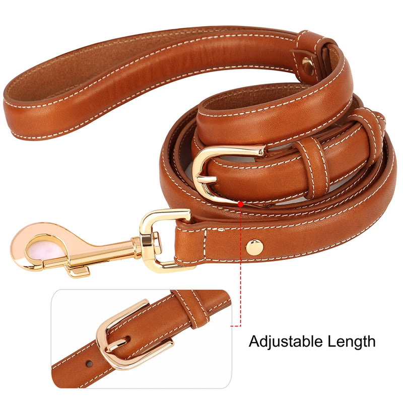 adjustable genuine leather dog leash, view 5 - MRSLM