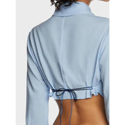 blue lace-up back blouse, view 7 - MRSLM