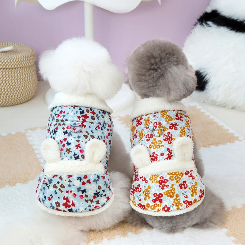 floral plush dog parka with cute ears - MRSLM