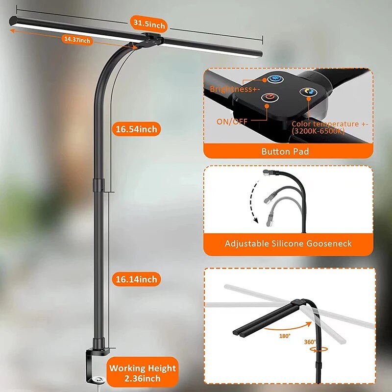 double head LED desk lamp, view 9 - MRSLM